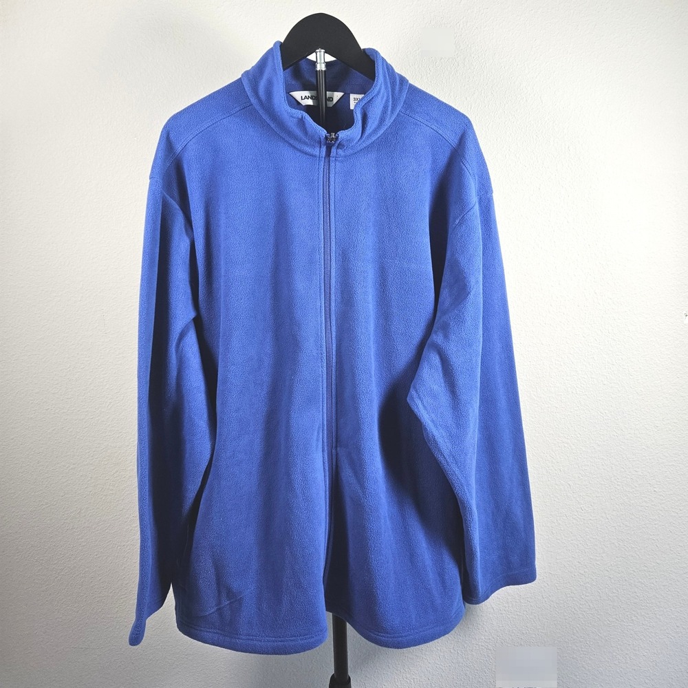 Lands End Fleece Jacket Mens 3XL Blue Full Zip Mock Neck Outdoor Gorpcore Cabin